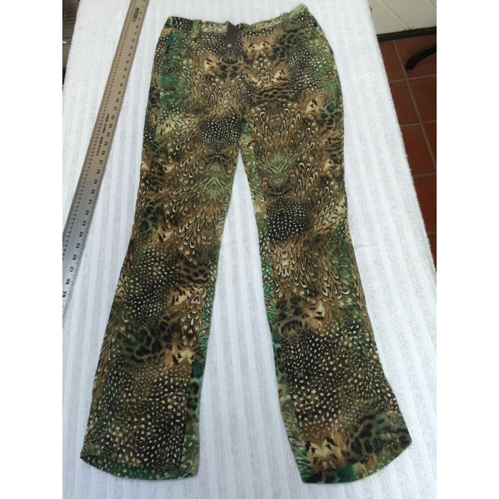 Paige Mid-Rise Women's Size 4 Brown Green Silk Animal Print Straight Leg Pants - Picture 1 of 10